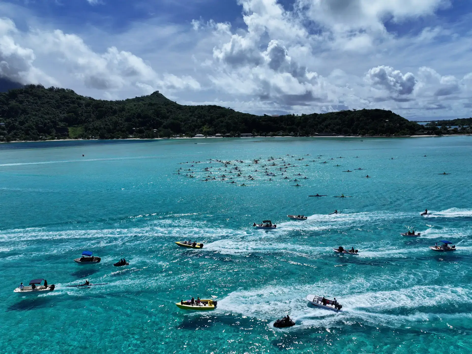 Bora Bora lagoon aerial view