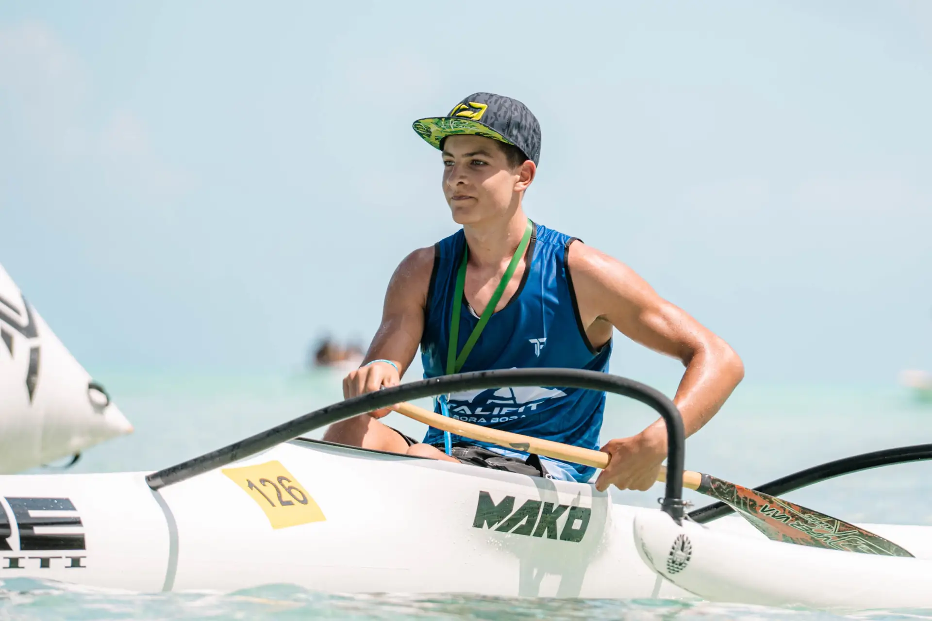 Va'a V6 crew racing in Bora Bora