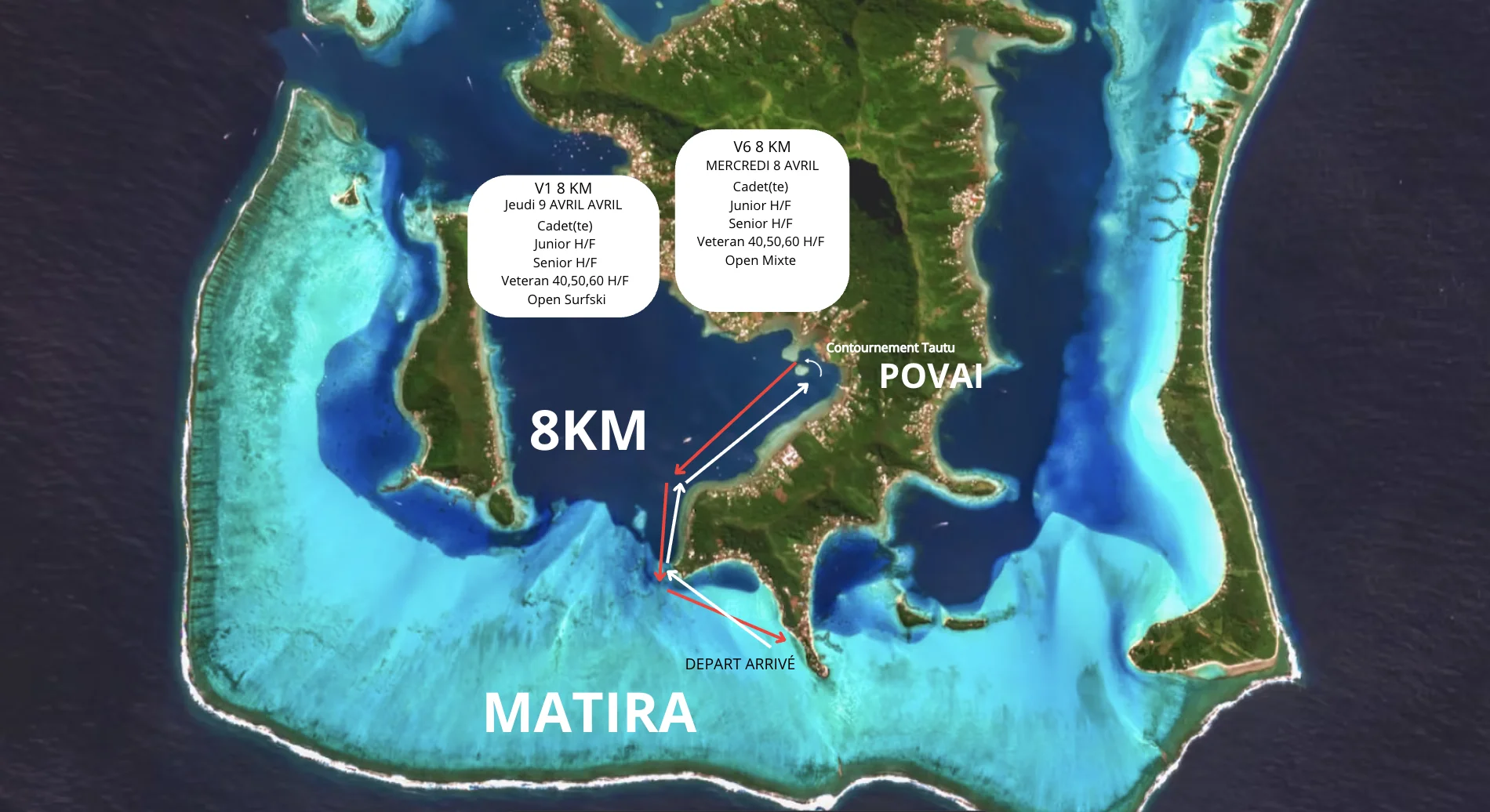 Course map — 8km Marathon — Matira to Povai